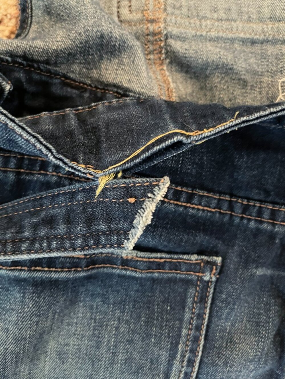 FP Free People Denim Overalls Size 31 Distressed Stretch Blue Jeans Broken Strap - Picture 5 of 12